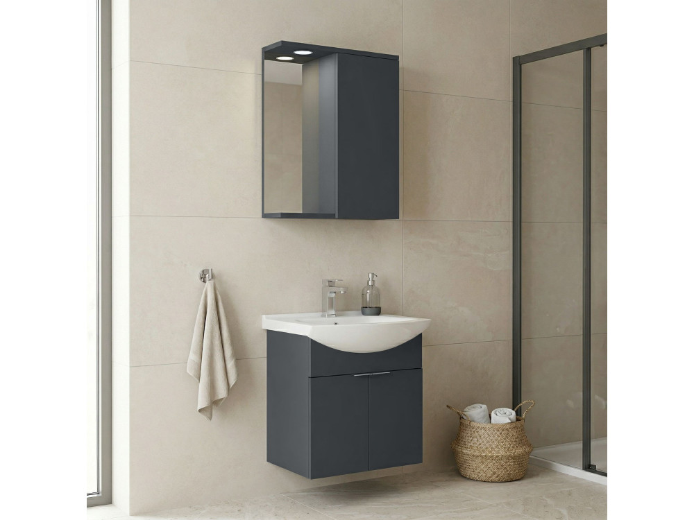 Set mobile lavabo con specchio (2 pezzi) "Purus 55" - 55 x 50 x 58 cm - Antracite opaco