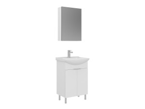 Set mobile lavabo con specchio (2 pezzi) "Purus 55" - 55 x 50 x 83 cm - Bianco
