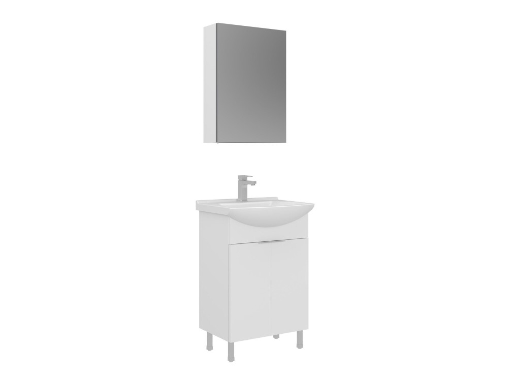 Set mobile lavabo con specchio (2 pezzi) "Purus 55" - 55 x 50 x 83 cm - Bianco