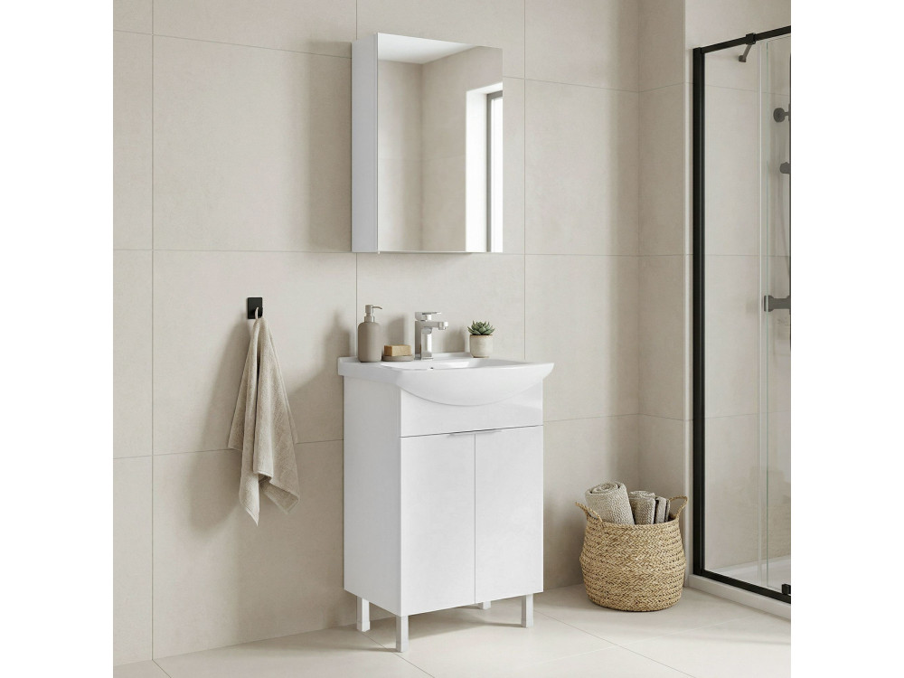Set mobile lavabo con specchio (2 pezzi) "Purus 55" - 55 x 50 x 83 cm - Bianco