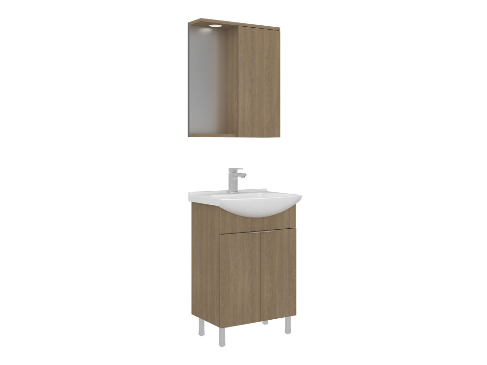 Set mobile lavabo con specchio (2 pezzi) "Purus 55" - 55 x 50 x 83 cm - Rovere