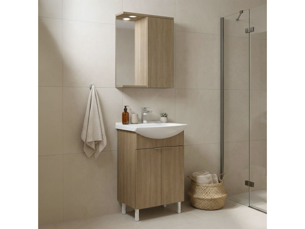 Set mobile lavabo con specchio (2 pezzi) "Purus 55" - 55 x 50 x 83 cm - Rovere