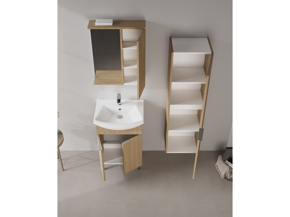 Set mobile lavabo con specchio (2 pezzi) "Purus 55" - 55 x 50 x 83 cm - Rovere