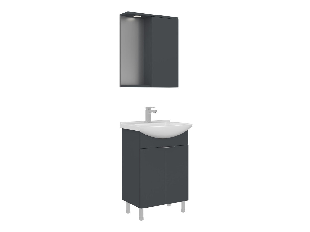 Set mobile lavabo con specchio (2 pezzi) "Purus 55" - 55 x 50 x 83 cm - Antracite opaco