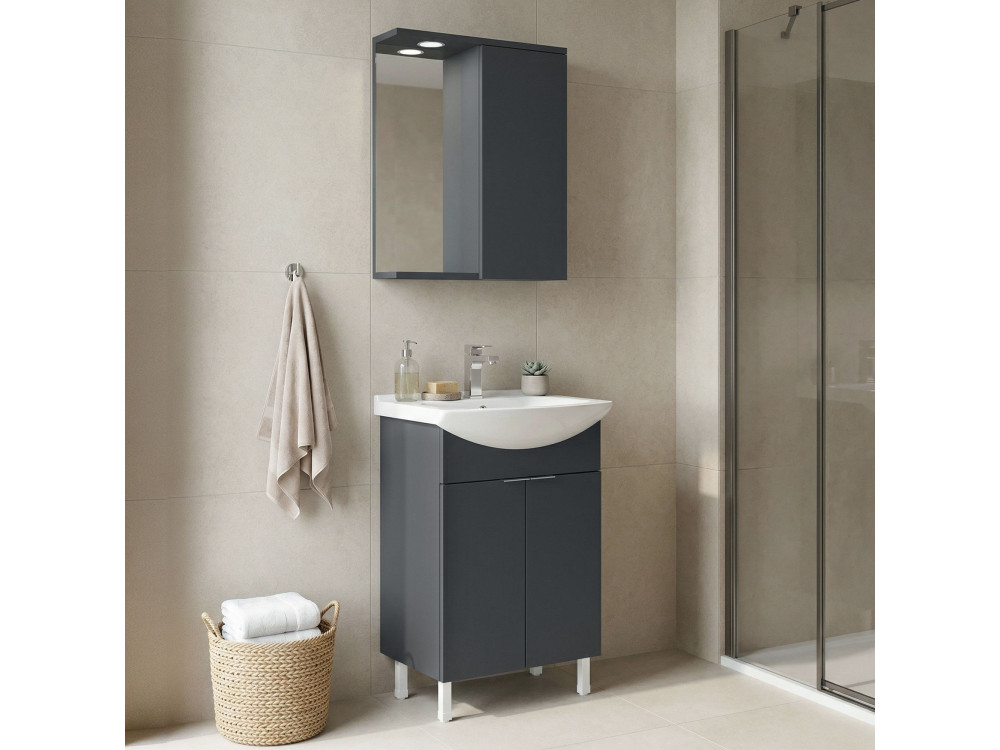 Set mobile lavabo con specchio (2 pezzi) "Purus 55" - 55 x 50 x 83 cm - Antracite opaco