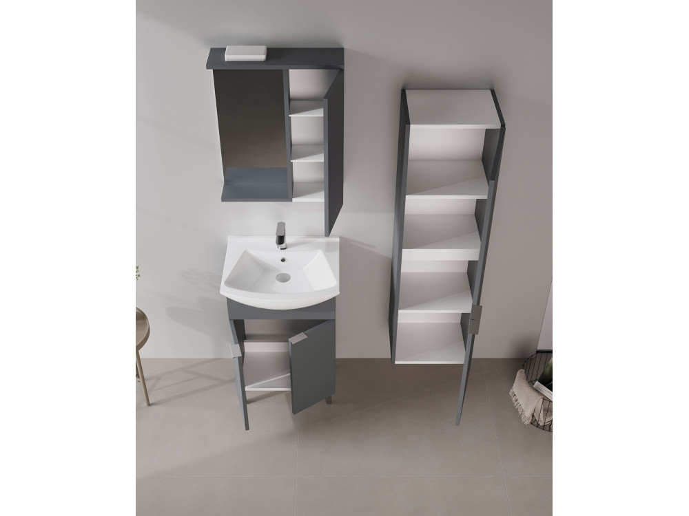 Set mobile lavabo con specchio (2 pezzi) "Purus 55" - 55 x 50 x 83 cm - Antracite opaco