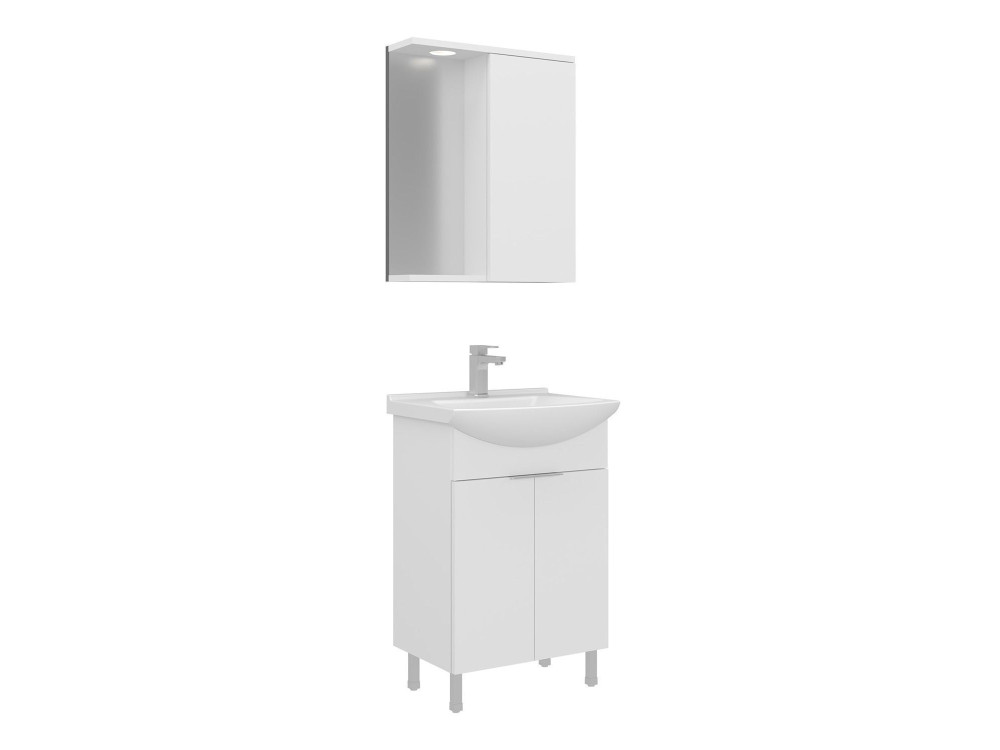 Set mobile lavabo con specchio (2 pezzi) "Purus 55" - 55 x 50 x 83 cm - Bianco