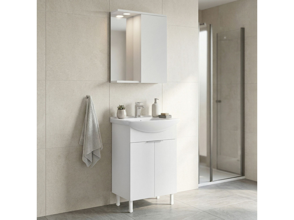 Set mobile lavabo con specchio (2 pezzi) "Purus 55" - 55 x 50 x 83 cm - Bianco