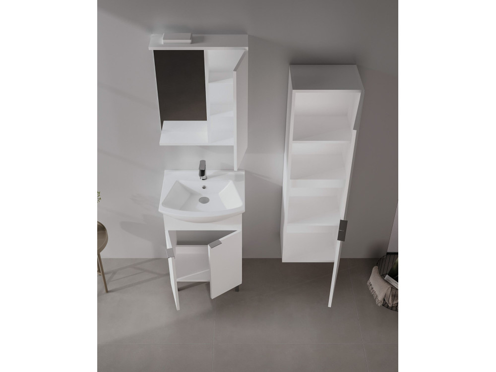Set mobile lavabo con specchio (2 pezzi) "Purus 55" - 55 x 50 x 83 cm - Bianco
