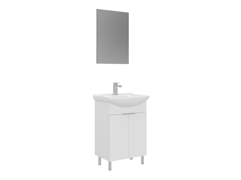 Set mobile lavabo con specchio (2 pezzi) "Purus 55" - 55 x 2 x 83 cm - Bianco