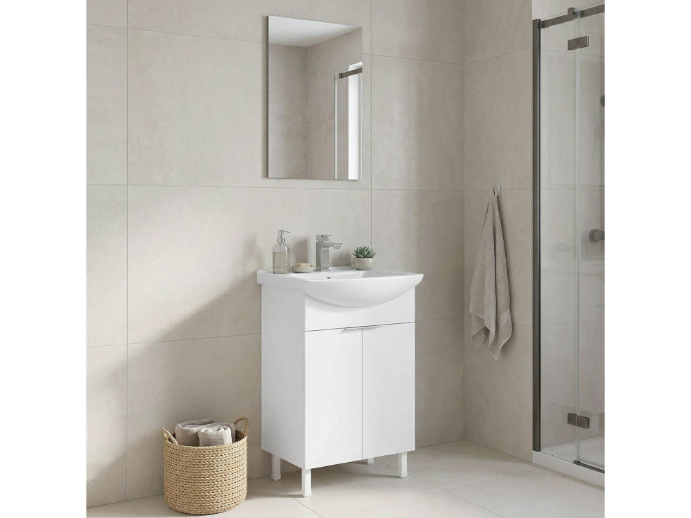 Set mobile lavabo con specchio (2 pezzi) "Purus 55" - 55 x 2 x 83 cm - Bianco