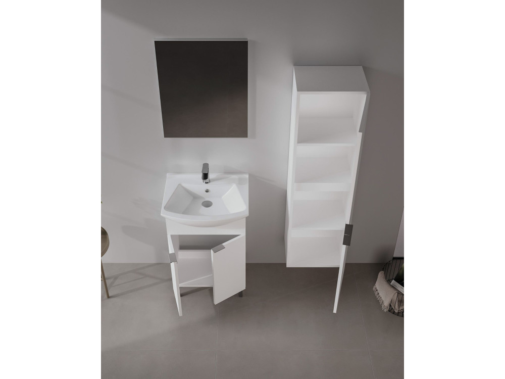 Set mobile lavabo con specchio (2 pezzi) "Purus 55" - 55 x 2 x 83 cm - Bianco