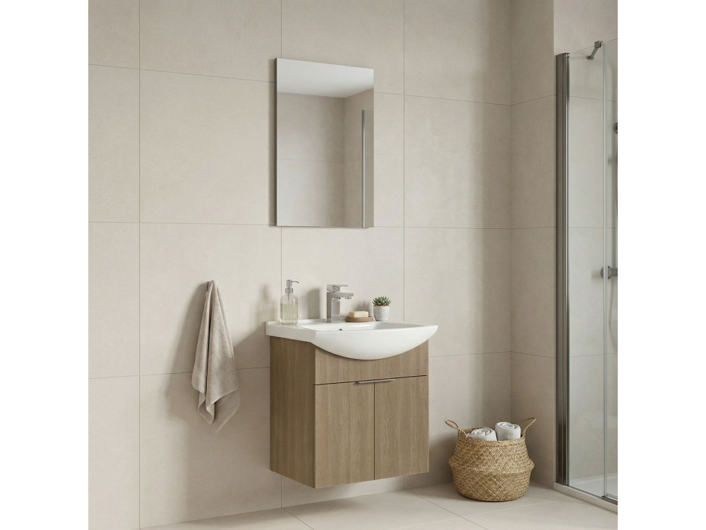 Set mobile lavabo con specchio (2 pezzi) "Purus 55" - 55 x 50 x 58 cm - Rovere
