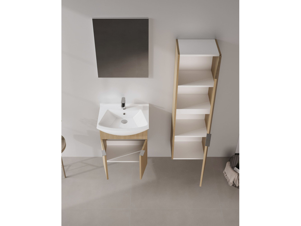 Set mobile lavabo con specchio (2 pezzi) "Purus 55" - 55 x 50 x 58 cm - Rovere