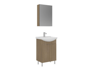 Set mobile lavabo con specchio (2 pezzi) "Purus 55" - 55 x 50 x 83 cm - Rovere