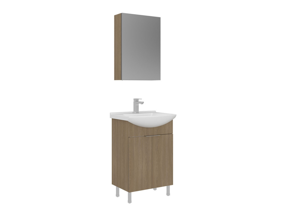 Set mobile lavabo con specchio (2 pezzi) "Purus 55" - 55 x 50 x 83 cm - Rovere