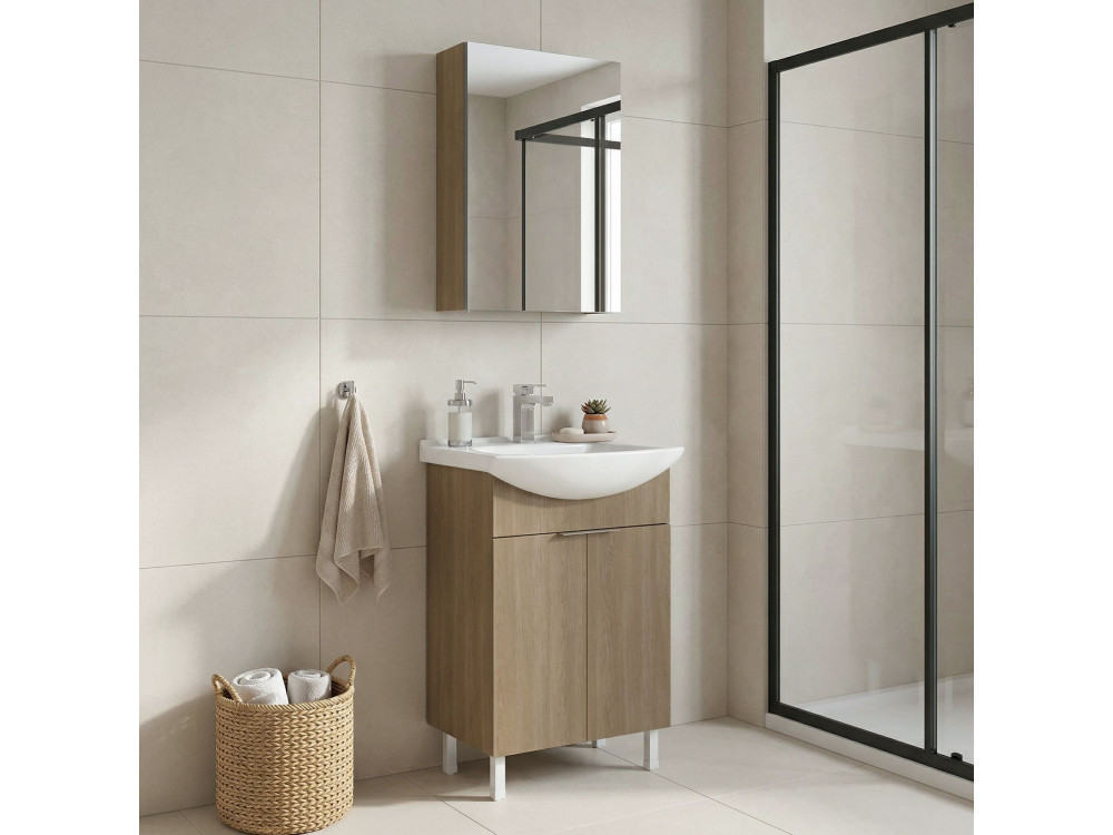 Set mobile lavabo con specchio (2 pezzi) "Purus 55" - 55 x 50 x 83 cm - Rovere