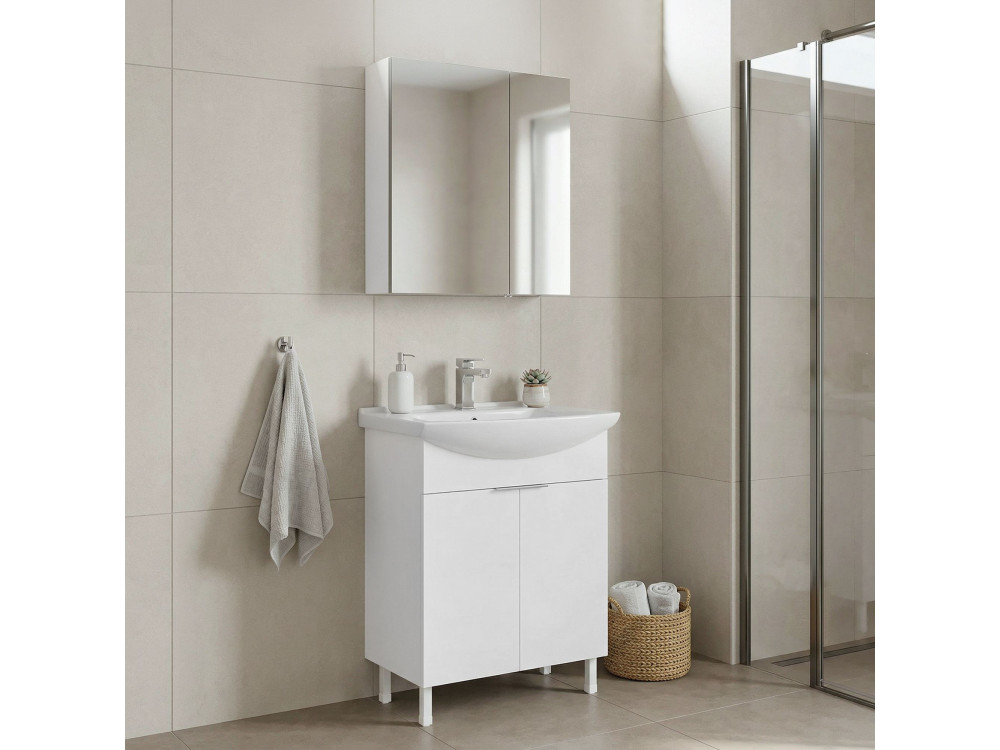 Set mobile lavabo con specchio (2 pezzi) "Purus 65" - 65 x 50 x 83 cm - Bianco
