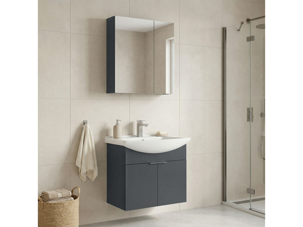 Set mobile lavabo con specchio (2 pezzi) "Purus 65" - 65 x 50 x 58 cm - Antracite opaco