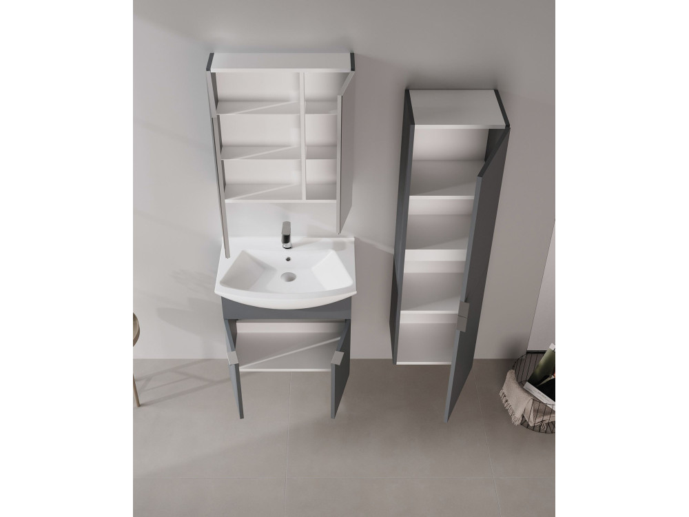 Set mobile lavabo con specchio (2 pezzi) "Purus 65" - 65 x 50 x 58 cm - Antracite opaco