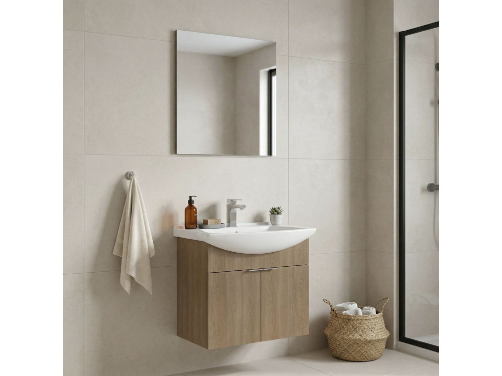 Set mobile lavabo con specchio (2 pezzi) "Purus 65" - 65 x 50 x 58 cm - Rovere