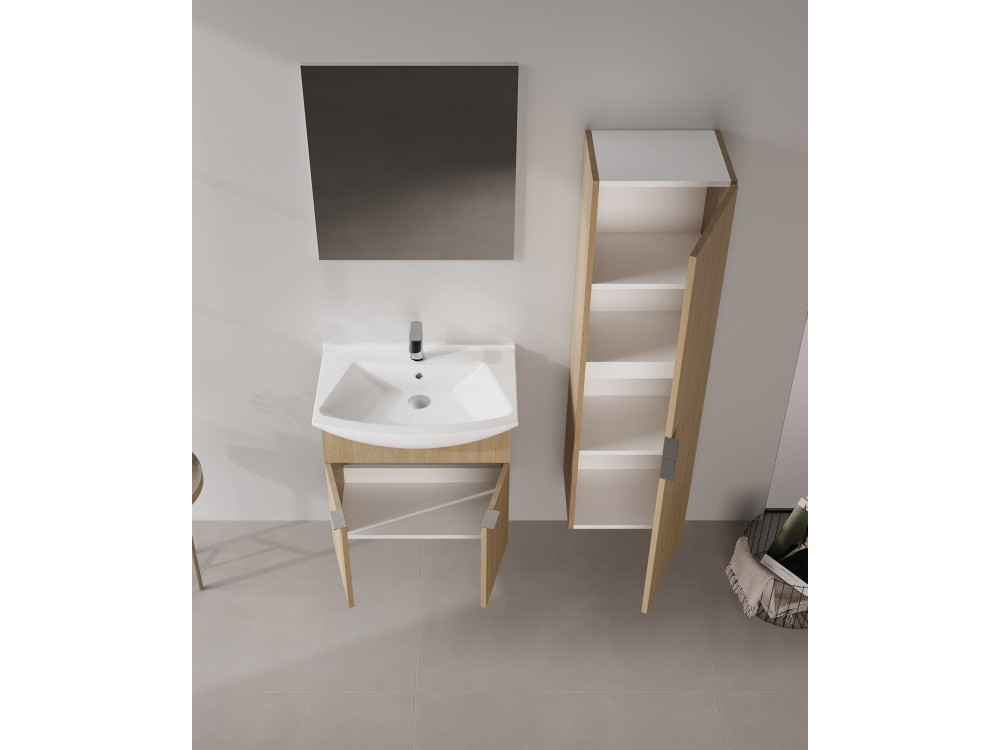 Set mobile lavabo con specchio (2 pezzi) "Purus 65" - 65 x 50 x 58 cm - Rovere