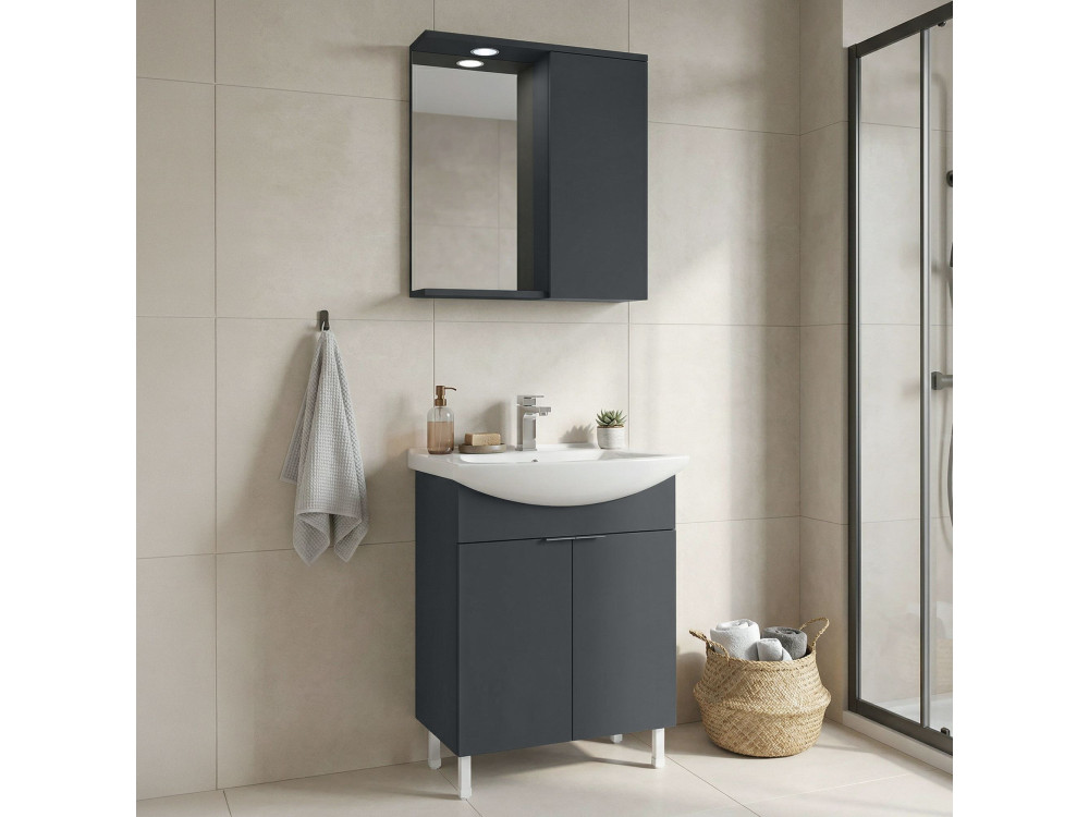 Set mobile lavabo con specchio (2 pezzi) "Purus 65" - 65 x 50 x 83 cm - Antracite opaco