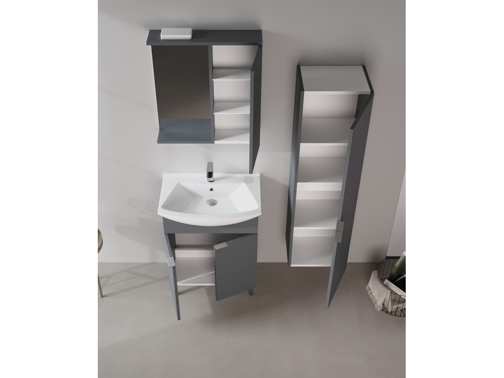 Set mobile lavabo con specchio (2 pezzi) "Purus 65" - 65 x 50 x 83 cm - Antracite opaco