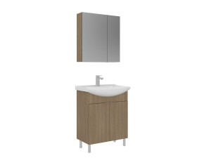 Set mobile lavabo con specchio (2 pezzi) "Purus 65" - 65 x 50 x 83 cm - Rovere