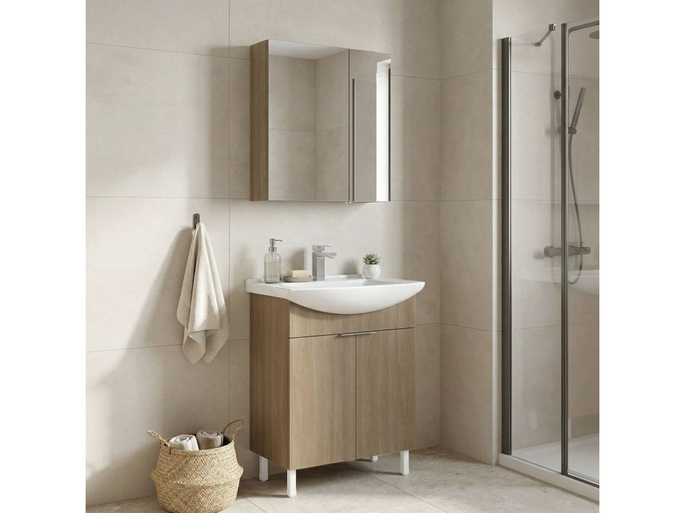 Set mobile lavabo con specchio (2 pezzi) "Purus 65" - 65 x 50 x 83 cm - Rovere
