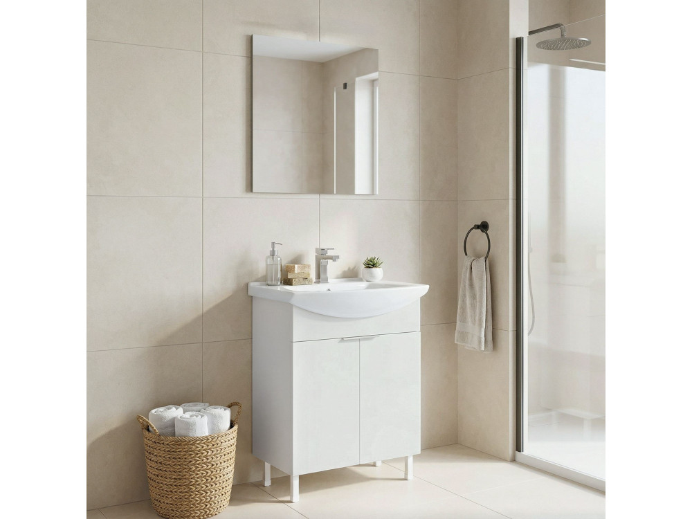 Set mobile lavabo con specchio (2 pezzi) "Purus 65" - 65 x 50 x 83 cm - Bianco