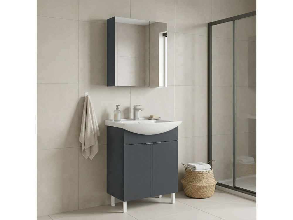Set mobile lavabo con specchio (2 pezzi) "Purus 65" - 65 x 50 x 83 cm - Antracite opaco