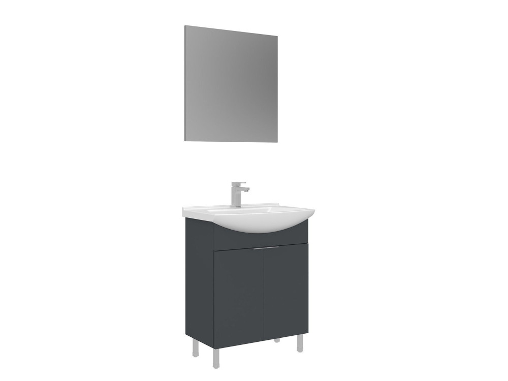 Set mobile lavabo con specchio (2 pezzi) "Purus 65" - 65 x 50 x 83 cm - Antracite opaco