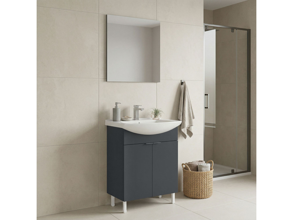 Set mobile lavabo con specchio (2 pezzi) "Purus 65" - 65 x 50 x 83 cm - Antracite opaco