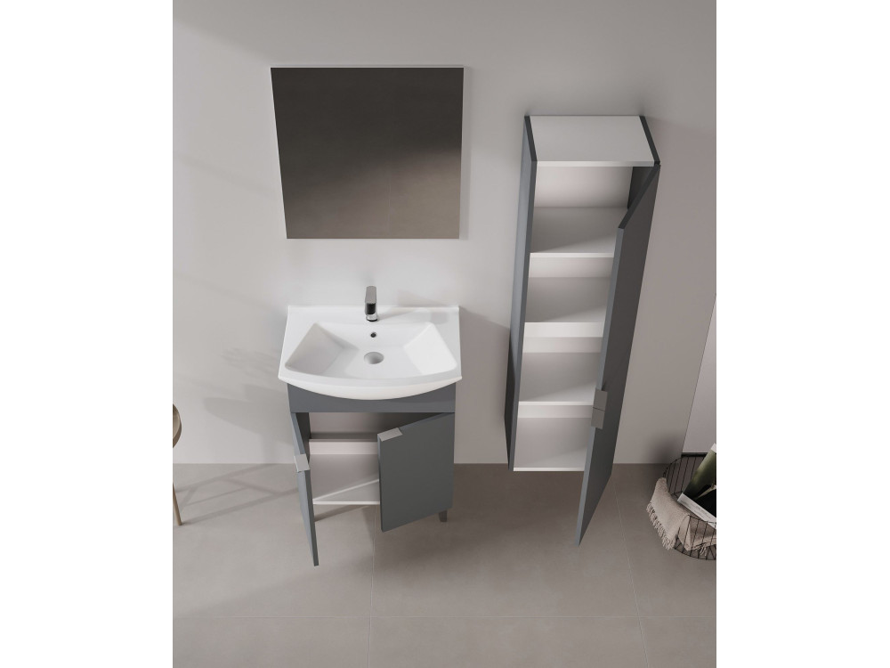 Set mobile lavabo con specchio (2 pezzi) "Purus 65" - 65 x 50 x 83 cm - Antracite opaco