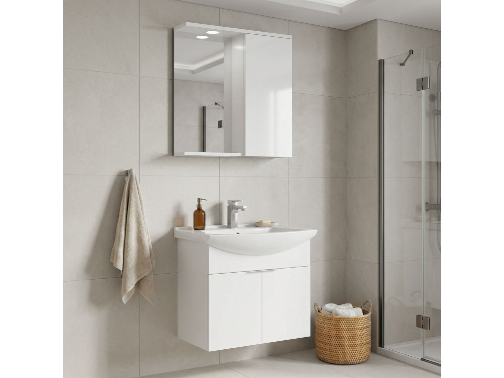 Set mobile lavabo con specchio (2 pezzi) "Purus 65" - 65 x 50 x 58 cm - Bianco