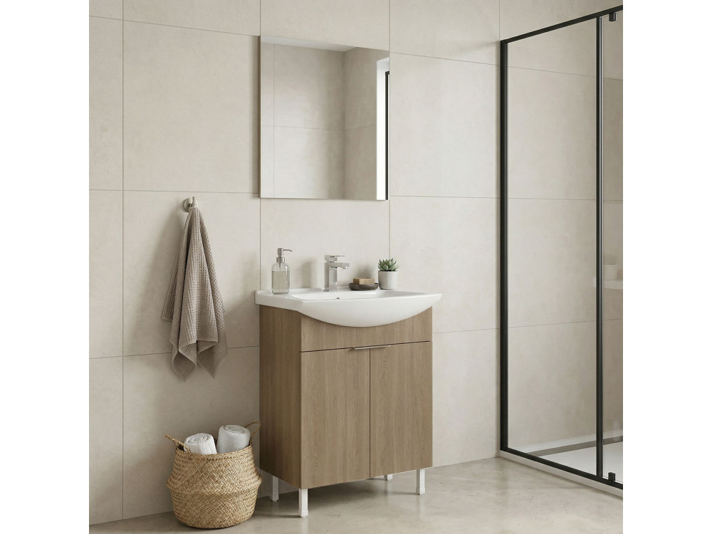 Set mobile lavabo con specchio (2 pezzi) "Purus 65" - 65 x 50 x 83 cm - Rovere