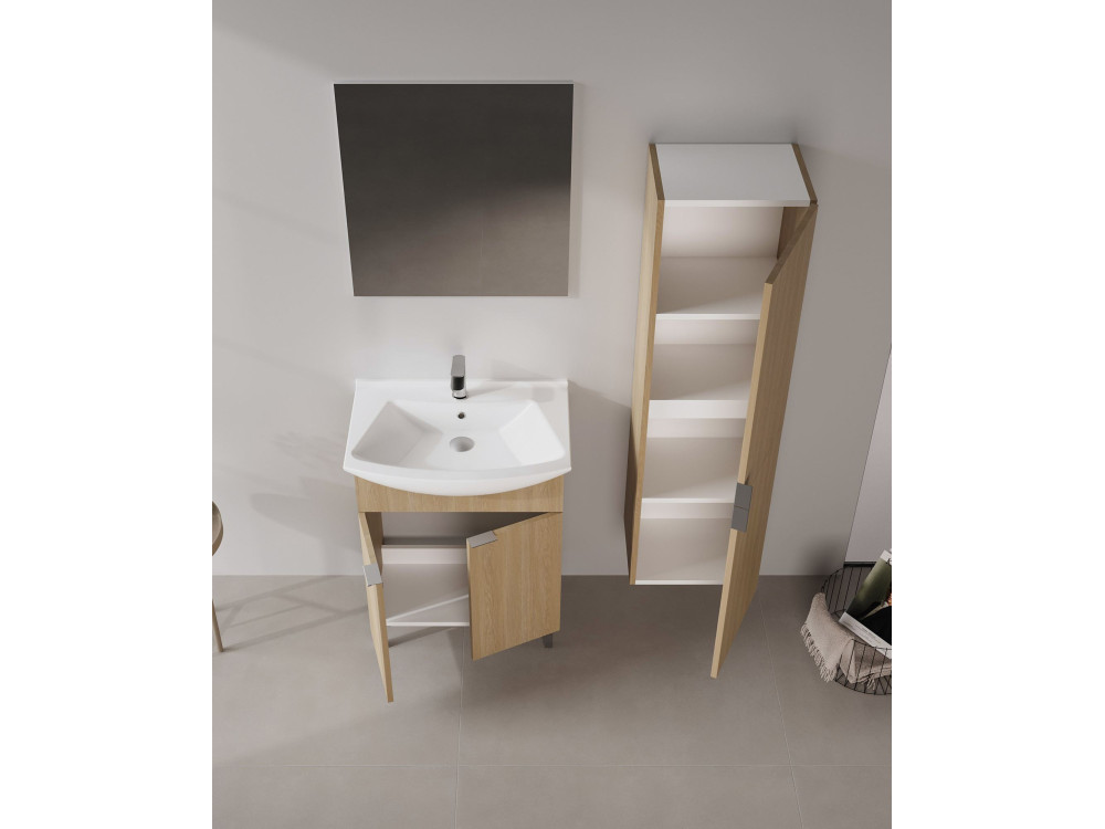 Set mobile lavabo con specchio (2 pezzi) "Purus 65" - 65 x 50 x 83 cm - Rovere
