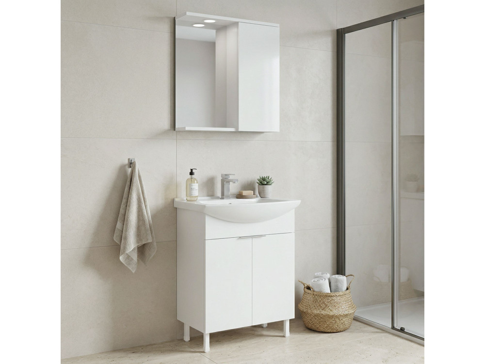 Set mobile lavabo con specchio (2 pezzi) "Purus 65" - 65 x 50 x 83 cm - Bianco