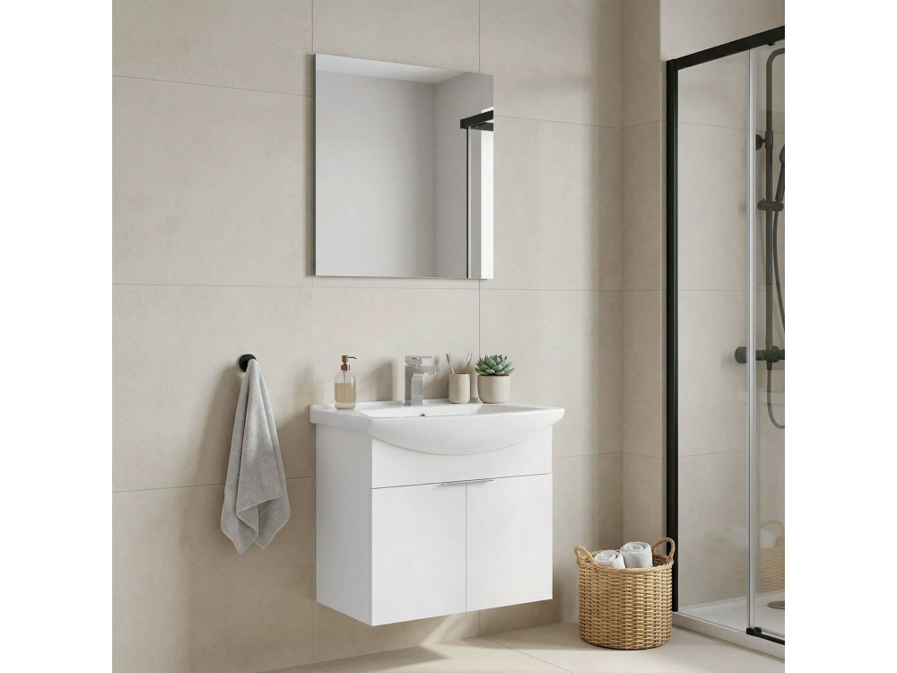 Set mobile lavabo con specchio (2 pezzi) "Purus 65" - 65 x 50 x 58 cm - Bianco