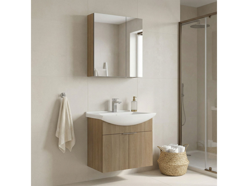 Set mobile lavabo con specchio (2 pezzi) "Purus 65" - 65 x 50 x 58 cm - Rovere