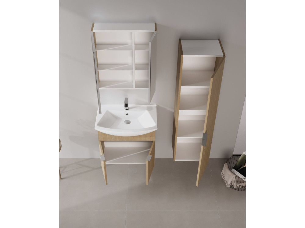 Set mobile lavabo con specchio (2 pezzi) "Purus 65" - 65 x 50 x 58 cm - Rovere