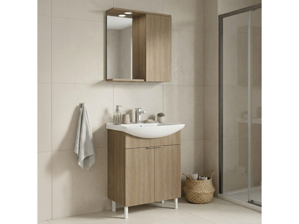 Set mobile lavabo con specchio (2 pezzi) "Purus 65" - 65 x 50 x 83 cm - Rovere