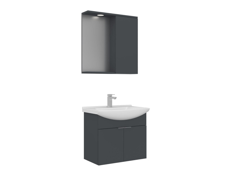 Set mobile lavabo con specchio (2 pezzi) "Purus 65" - 65 x 50 x 58 cm - Antracite opaco