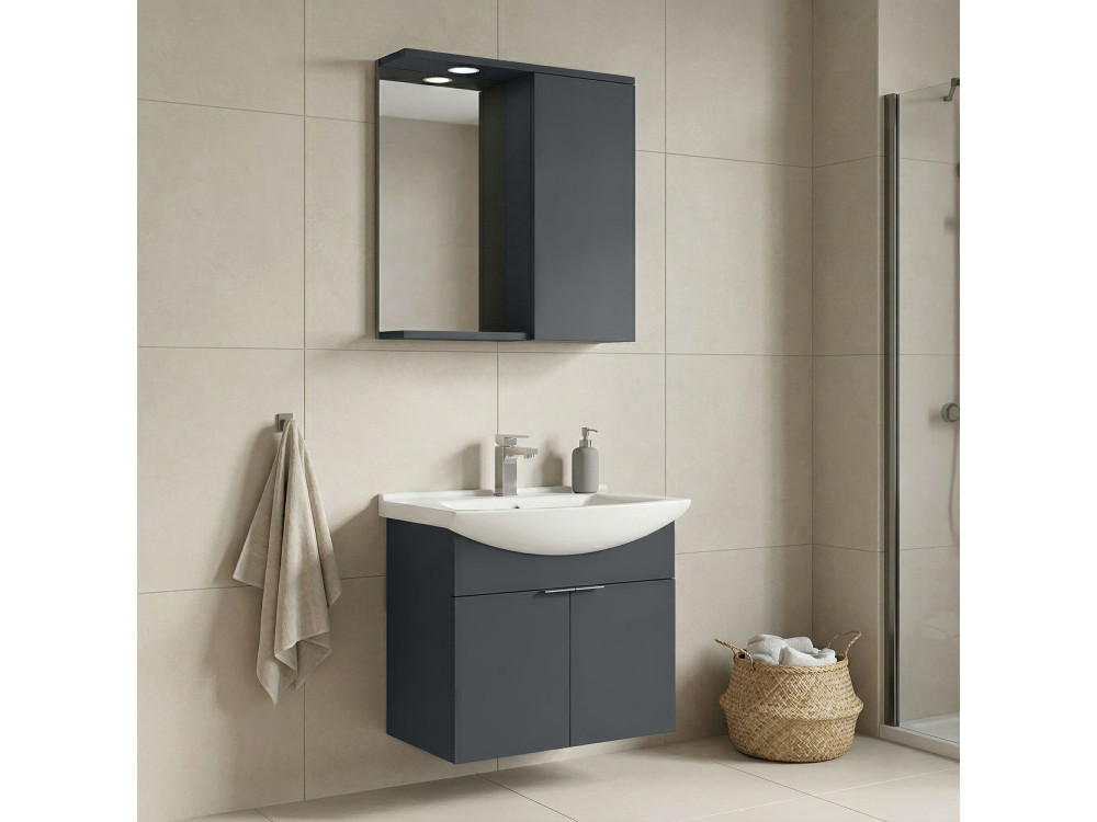 Set mobile lavabo con specchio (2 pezzi) "Purus 65" - 65 x 50 x 58 cm - Antracite opaco