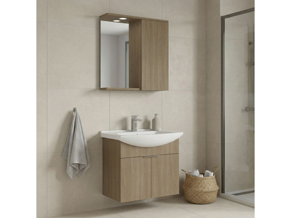 Set mobile lavabo con specchio (2 pezzi) "Purus 65" - 65 x 50 x 58 cm - Rovere