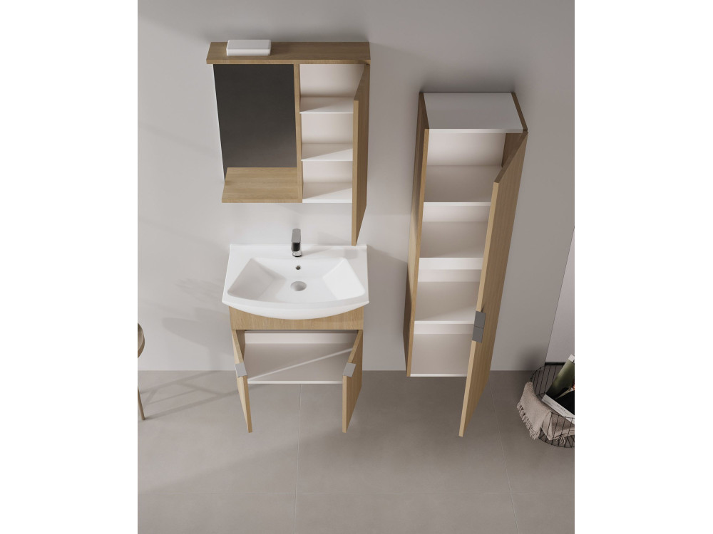 Set mobile lavabo con specchio (2 pezzi) "Purus 65" - 65 x 50 x 58 cm - Rovere
