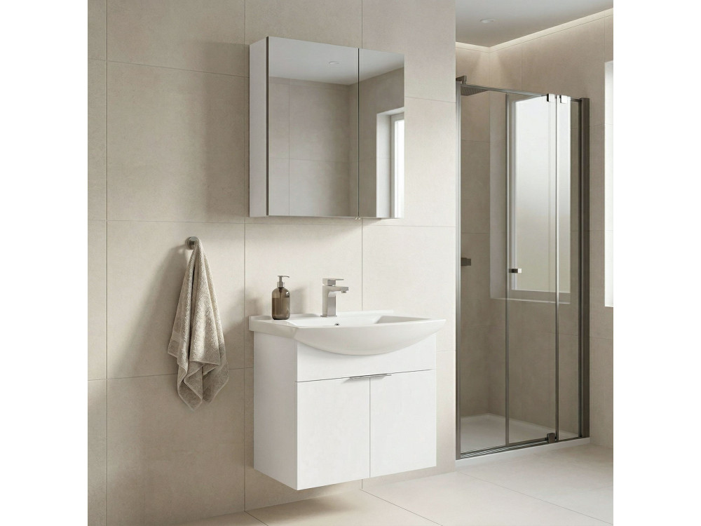 Set mobile lavabo con specchio (2 pezzi) "Purus 65" - 65 x 50 x 58 cm - Bianco