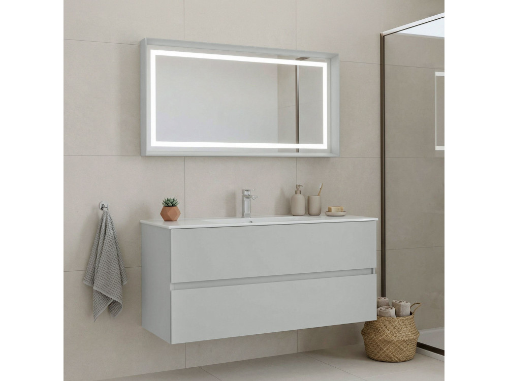 Set mobile lavabo con specchio (2 pezzi) "Nest 121 v2" - 121 x 51 x 55 cm - Cashmere opaco