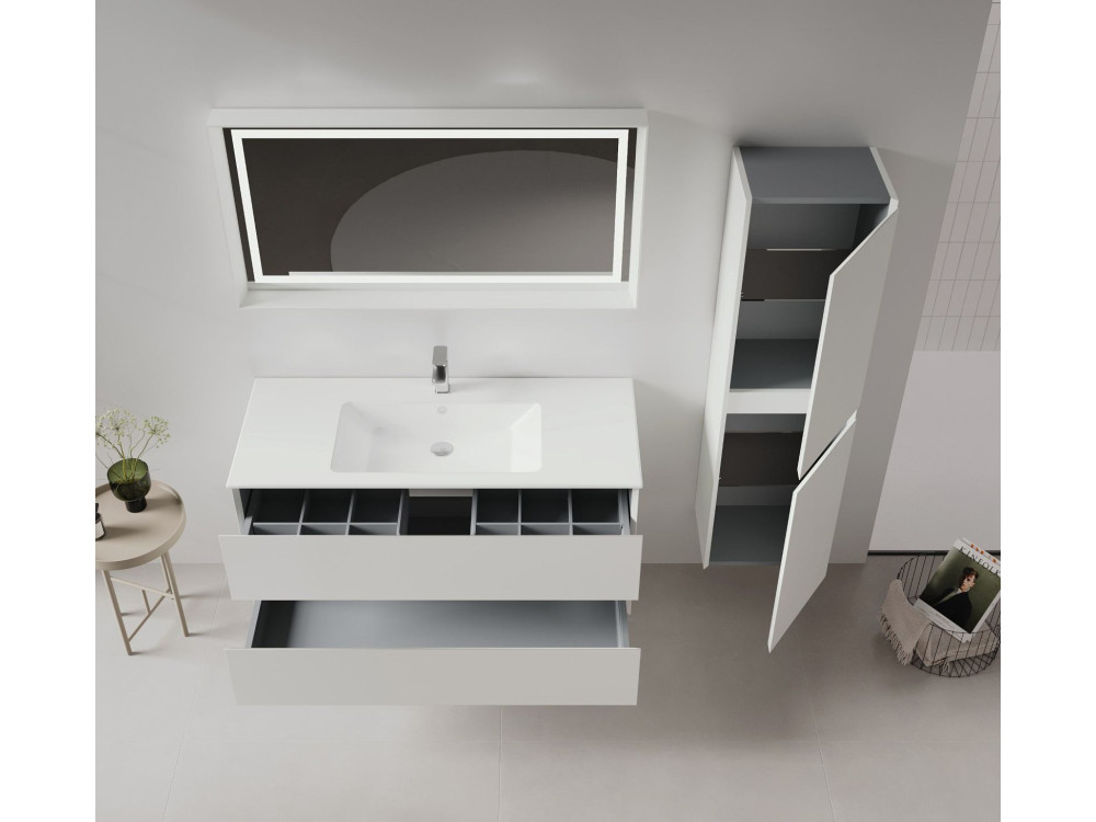 Set mobile lavabo con specchio (2 pezzi) "Nest 121 v2" - 121 x 51 x 55 cm - Cashmere opaco